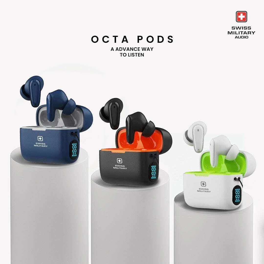 Swiss Military Audio Octa Pods TWS Earbuds — 30 hrs playtime, BT 5.3, side LED display
