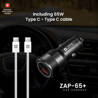 ZAP 65+ 65W Car Charger — Dual Port USB-C & USB-A Fast Charging with Type-C Cable Included