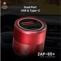 ZAP 65+ 65W Car Charger — Dual Port USB-C & USB-A Fast Charging with Type-C Cable Included