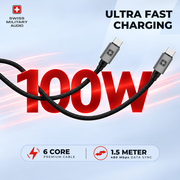 FLOW C2C 100W Type-C to Type-C Cable — 1.5 Meter Braided with E-Mark Chip & PD Fast Charge
