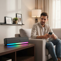 Swiss Military Audio SM BT SPEAKER ANCHA DUO, a black portable Bluetooth speaker with RGB lighting and TWS mode.