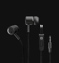 Swiss Military Audio black in-ear earphones with 3.5mm jack, integrated mic controls, and soft earbuds.