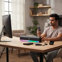 Swiss Military Audio SM BT SPEAKER ANCHA DUO, a black rectangular Bluetooth speaker with RGB lighting and a mesh grille.