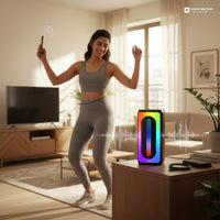 Swiss Military Audio BOP 20 Bluetooth speaker with wired mic, USB/TF/AUX support, and RGB lighting. Features high bass and EQ modes.