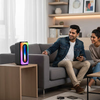 Swiss Military Audio BOP 20 Bluetooth speaker with wired mic, USB/TF/AUX support, and RGB lighting. Features high bass and EQ modes.