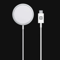 Swiss Military Audio SM MAG-PAD 15W wireless charger with Type C cable. Silver and white.