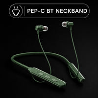 Swiss Military Audio PEP-C BT Neckband in dark green, featuring soft in-ear design and Type-C charging.