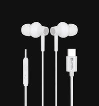 Swiss Military Audio white Type-C earphones with ergonomic design, integrated mic, and superior bass.