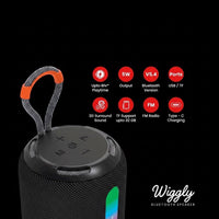 Swiss Military Audio WIGGLY 5W Bluetooth speaker with dynamic RGB lighting, 6-hour playtime, and Type-C charging.