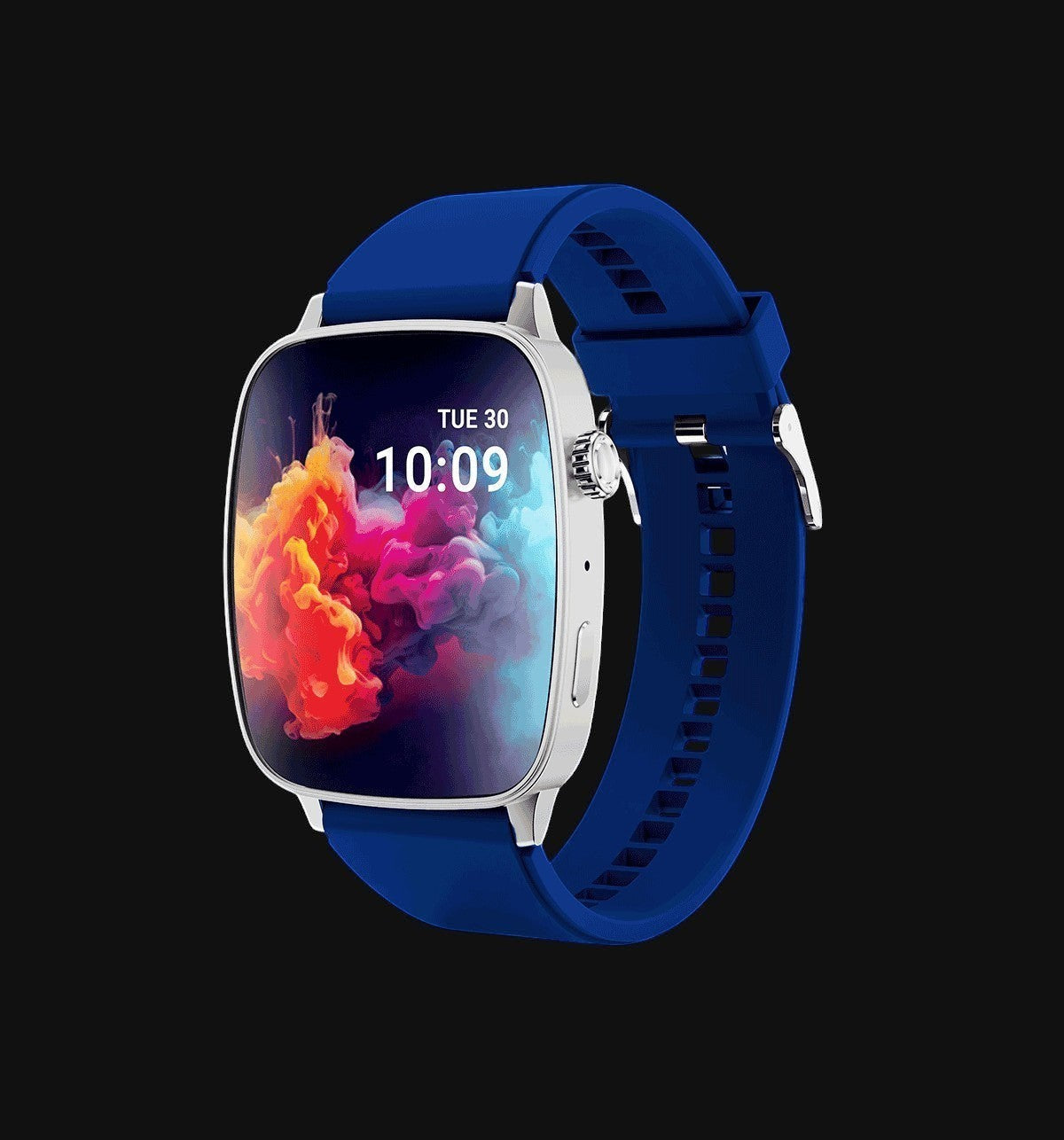 Swiss Military VEGA PRO smartwatch with a 2.04 inch AMOLED screen and blue silicone band. Features Bluetooth calling, heart rate monitor, and is water resistant.